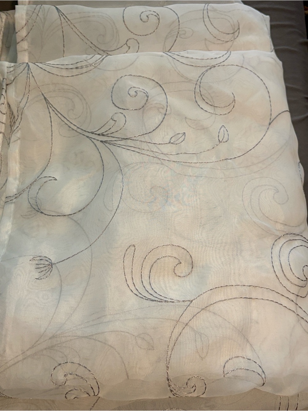 Mainstays Cream Sheer Panel with Silver Scroll Embroidery